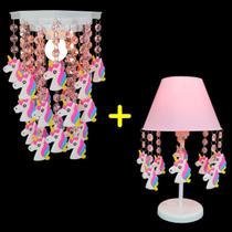 Luminária com Pingente e Abajur Decorar Quarto Feminino Lustre de Teto Infantil Menina Decoração Unicórnios Rosa - Lustres Sh Design