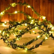 Luminária Cordão De Leds Folhas Artificiais Decorativas Luzes Led 2m/20 Leds