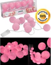 Luminária Cordão Pilha Casa Decoração 10 Bolinha Led Rosa