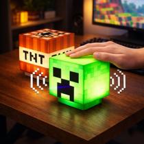 Luminária Creeper TNT Minecraft LED Noturna Toque com Som Recarregável USB Tipo C Decoração Quarto O