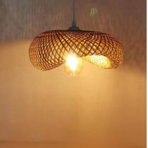 Luminária De Bambu Natural Pendente Rustico Fibra Bivolt E27
