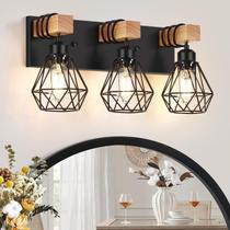 Luminária de banheiro FadiMikoo 3-Light Wood Black Metal