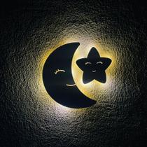 Luminária de Cabeceira infantil Lua e Estrela Rosto Feliz Abajur para Decoração Quarto Bebe