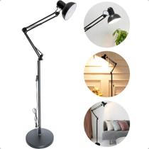 Luminaria de Chão 1,90m Articulada Decorativa Sala Escritório Preta Abajur Chao