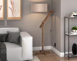 Luminaria de Chão Ajustavel para Sala Luxo Pés de Madeira Cúpula Palha Luminaria de Chão Ajustavel para Sala Luxo Pés de Madeira Cúpula Palha