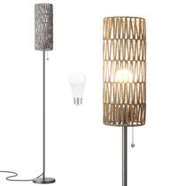 Luminária de chão Ambimall 163 cm cinza com cúpula de rattan e 3 cores