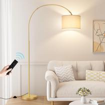 Luminária de chão Arc Ambimall 70 regulável com controle remoto bege e dourado