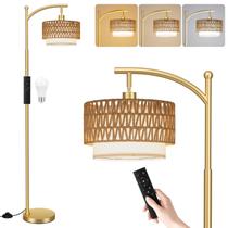 Luminária de chão arco Ambimall com controle remoto e dimerização, cúpulas de rattan Luminária de chão arco Ambimall com controle remoto e dimerização, cúpulas de rattan