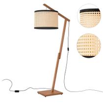 Luminária de Chão Aurora em Madeira com Cúpula de Palha Natural Design Moderno Sala Quarto
