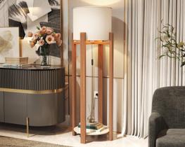 Luminária de Chão Austria Cúpula Acetato na cor Off White com pés de Madeira Sala de Estar Luminária de Chão Austria Cúpula Acetato na cor Off White com pés de Madeira Sala de Estar