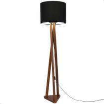 Luminária de Chão Estrela com Pés de Madeira e Tecido Sapucaia Preto 162cm