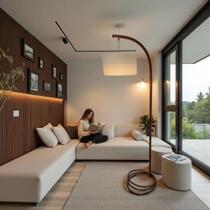 Luminária de Chão Floripa Abajur de Piso Moderno Metal Cúpula Cilíndrica Tecido Palha Cor:Cobre Luminária de Chão Floripa Abajur de Piso Moderno Metal Cúpula Cilíndrica Tecido Palha Cor:Cobre