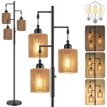 Luminária de chão Hotsonic 183 cm em rattan, dimerizável, 3 lâmpadas