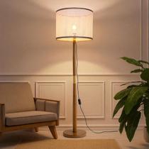 Luminária de Chão Imperial Fina Cúpula Tela Sintetica Acabamento Ferro em Dourado Design Sofisticado em Madeira, Iluminação Aconchegante