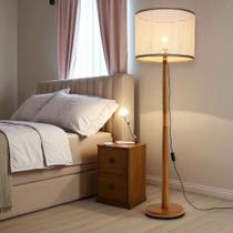 Luminária de Chão Imperial Fina Madeira Design Elegante para Sala e Quarto Cúpula Tela Sintética Acabamento Ferro em Cobre