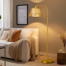 Luminária de chão Oneach Arc Rattan Shade Gold Metal Base