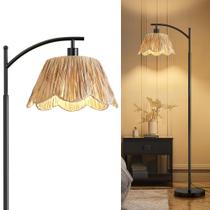 Luminária de chão Oneach Model Arc Rattan Shade Black Metal Base