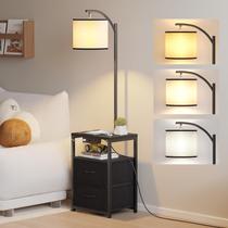 Luminária de Chão SUNMORY com Mesa, 2 Gavetas e Porta USB - Preta