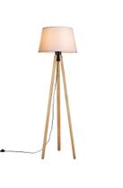 Luminária de Chão Tripé 178cm Madeira Castanho Cúpula Algodão Cru Madelustre