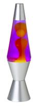 Luminária de Lava Original com Base Prata 37 cm, Cera Amarela e Líquido Roxo Luminária de Lava Original com Base Prata 37 cm, Cera Amarela e Líquido Roxo