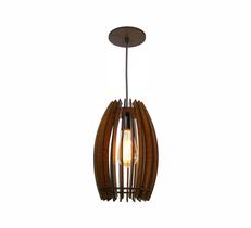 Luminária De Madeira Pendente Ripado Tambor Imbuia 20Cm