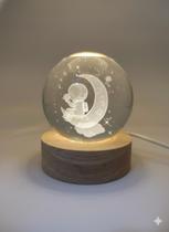 Luminária De Mesa 3d Bola Cristal Lua Astronauta Abajur Led