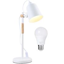 Luminária de Mesa 57cm Retrô Escandinava Articulada Metal Madeira Gimpo KJTD-687 + 1 Lâmpada 12W LED