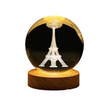 Luminária de Mesa Abajur 3D Cristal Torre Eiffel Paris Led 2W 3000K 5V
