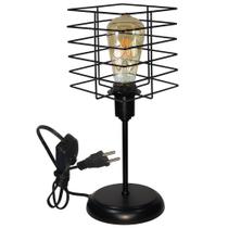 Luminária de Mesa Abajur Clássico Aramado Boxy Preto P/LED