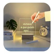 Luminária de Mesa Abajur Escrever Tipo Lousa + Acrílico Led + Caneta Apagável