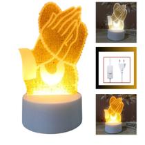 Luminária De Mesa Abajur LED Efeito 3D Fé Em Deus Oração Mãos Terço Esperança Decorativa EB80381