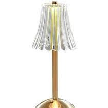 Luminária de Mesa Abajur Saia de Seda Dourada 30CM Led 3W 3 em 1 Recarregável e Dimerizável