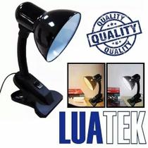 Luminária de Mesa Articulada Com Garra Luatek Preta Mod - LK-777 + Lâmpada De Led 7W Luz Branca