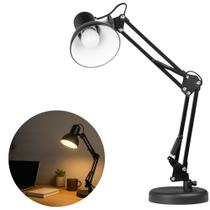 Luminária de Mesa Articulada LED com Lâmpada G45 2400K Bivolt E27 Preto para Estudo Escritório Luminária de Mesa Articulada LED com Lâmpada G45 2400K Bivolt E27 Preto para Estudo Escritório