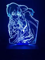 Luminária de mesa, Asuna e Kirito, anime, 3D, 16 cores + controle