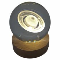 Luminária De Mesa Bola De Cristal 3d Base Madeira Decorativa Luminária De Mesa Bola De Cristal 3d Base Madeira Decorativa