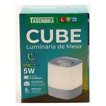 Luminaria de Mesa Cube On Taschibra Led Integrado 5W Portatil Recarregavel USB-C 3 Tons de Luz Botao Touch