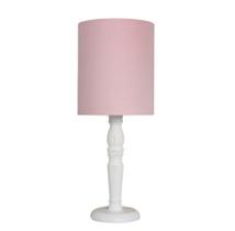 Luminária De Mesa Cúpula Tecido Rosa Base Branco Provençal