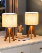 Luminária de Mesa EDISHINE 36 cm Tripé de Madeira Abajur de Linho 120V