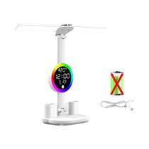 Luminária De Mesa LED Com Brilho Ajustável, Ventilador E Display De Relógio, Luz De Leitura Para Luminária De Mesa LED Com Brilho Ajustável, Ventilador E Display De Relógio, Luz De Leitura Para