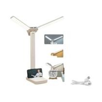 Luminária De Mesa LED Dobrável Com Duas Cabeças, Regulável, Recarregável via USB, Luz Noturna Para