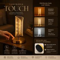 Luminária de Mesa LED Dourada Recarregável USB Decoração Luxo Abajur Moderno Quarto Sala