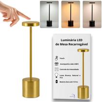 Luminária De Mesa Led Recarregável Sem Fio De Metal Dimmer Bronze Bronze 36v