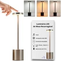 Luminária De Mesa Led Recarregável Sem Fio De Metal Dimmer Bronze Bronze 36v Luminária De Mesa Led Recarregável Sem Fio De Metal Dimmer Bronze Bronze 36v