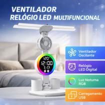 Luminária De Mesa LED RGB Com Ventilador Relógio Digital Para Quarto Estudo Em Estoque Luminária De Mesa LED RGB Com Ventilador Relógio Digital Para Quarto Estudo Em Estoque
