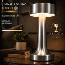 Luminária de Mesa LED Touch Recarregável Sem Fio 3 Cores Brilho Regulável Portátil Design Premium Lu