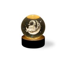 Luminária De Mesa Luz Led 3D Abajur Cristal Base Em Madeira Globo De Vidro Decoração Bola De Cristal