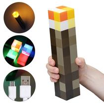 Luminária de mesa parade luz noturna tocha 4 cores minecraft luz led usb