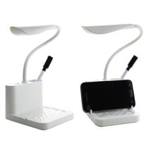 Luminária de Mesa Recarregável Porta Celular e Canetas Leitura Quarto USB Touch Carrega Celular