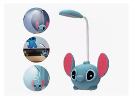 Luminária De Mesa Stitch Azul Com Haste Flexível Eapontador Luminária De Mesa Stitch Azul Com Haste Flexível Eapontador